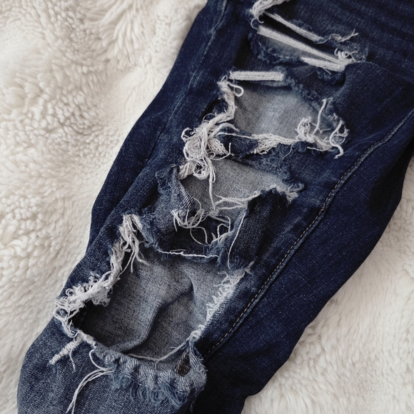 American Eagle Outfitters Women's Distressed Navy Skinny Jeans - Picture 3 of 5